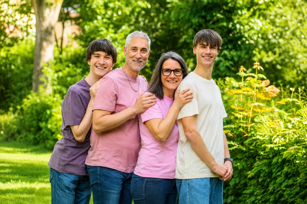 Portrait de famille dans un parc à Amiens.