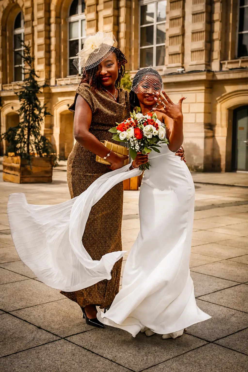 photo de la mariée sur le parvis de l'hotel de ville a amiens 